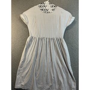 Hazel Blue Women's Soft Dress Gray and White Stripes,‎ Buttons at Top Size XL